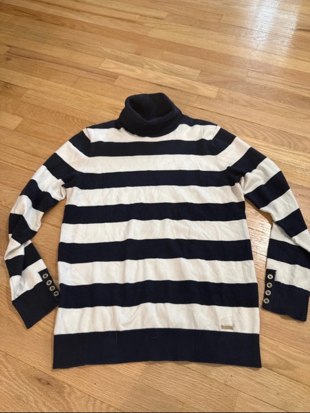 Tommy Hilfiger Navy and White Striped Turtleneck Sweater